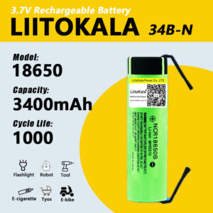 Акумулятор 18650, LiitoKala 34B-N, 3400mah, з контактами під паяння, ОРИГІНАЛ