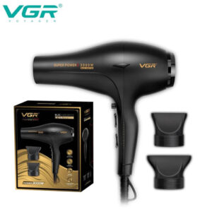 Фен професійний VGR V-406 BLACK, 3 рівні обдування, 3 рівні температури, 2 насадки, 3000 Вт