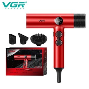 Фен професійний VGR V-401 RED, 40 рівнів обдування 70000 - 110000 RPM, 40 рівнів температури 60°C - 100°C, 3 насадки