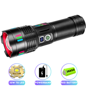 Ліхтар NIGHT VISION FLUORESCENCE 708 WHITE LASER LED PM30-TG, Power Bank, 1x38650, ЗП Type-C, zoom, Box