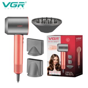 Фен професійний VGR V-440 PINK, 3 рівні обдування, 3 рівні температури, 110000 RPM, 3 насадки