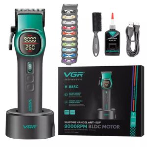 Акумуляторна машника для стриження (clipper) VGR V-885C GREEN, 10 насадок, LED display